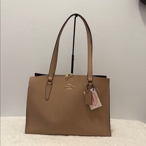 Coach Tatum Large Carryall Leather Tote Tan Beige